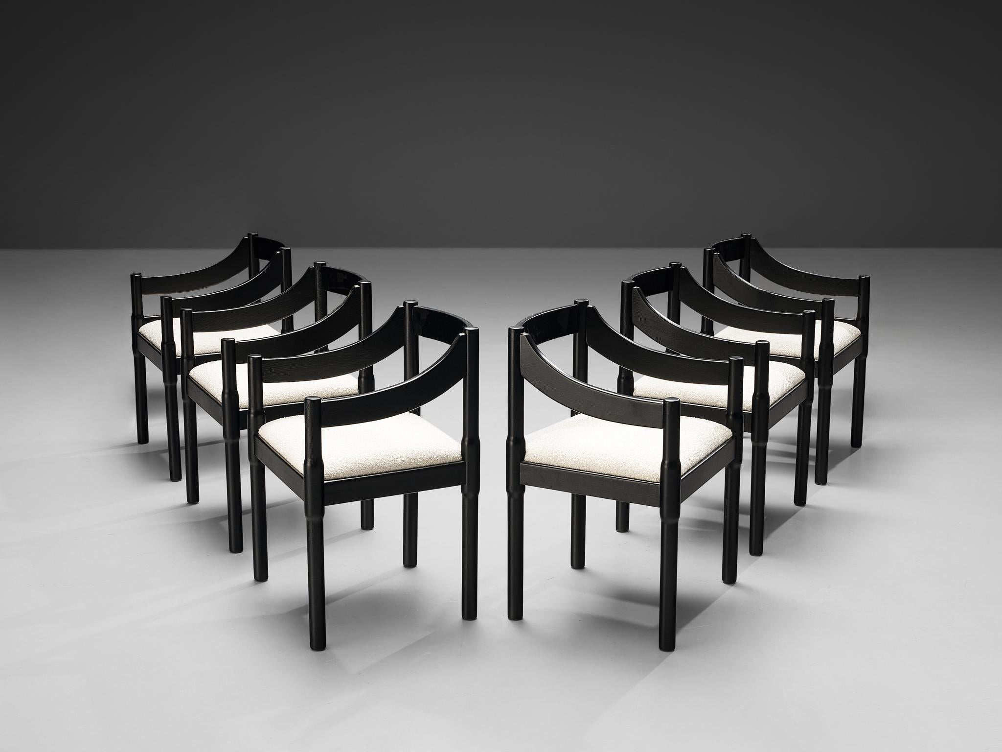 Vico Magistretti ‘Carimate’ Set of Six Dining Chairs in White Upholstery