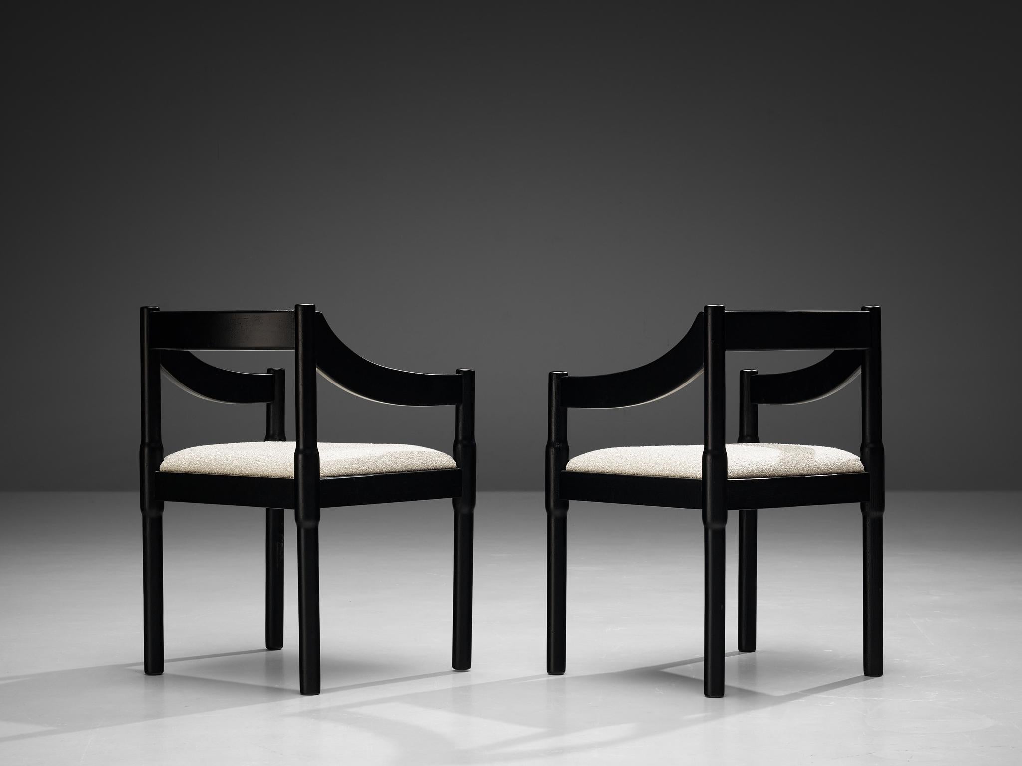 Vico Magistretti ‘Carimate’ Set of Six Dining Chairs in White Upholstery