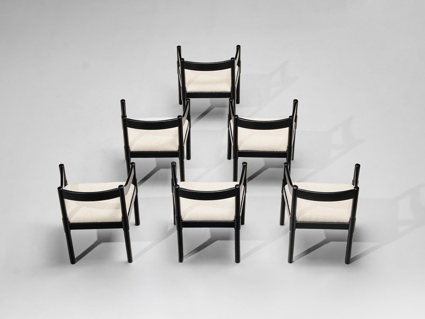 Vico Magistretti ‘Carimate’ Set of Six Dining Chairs in White Upholstery