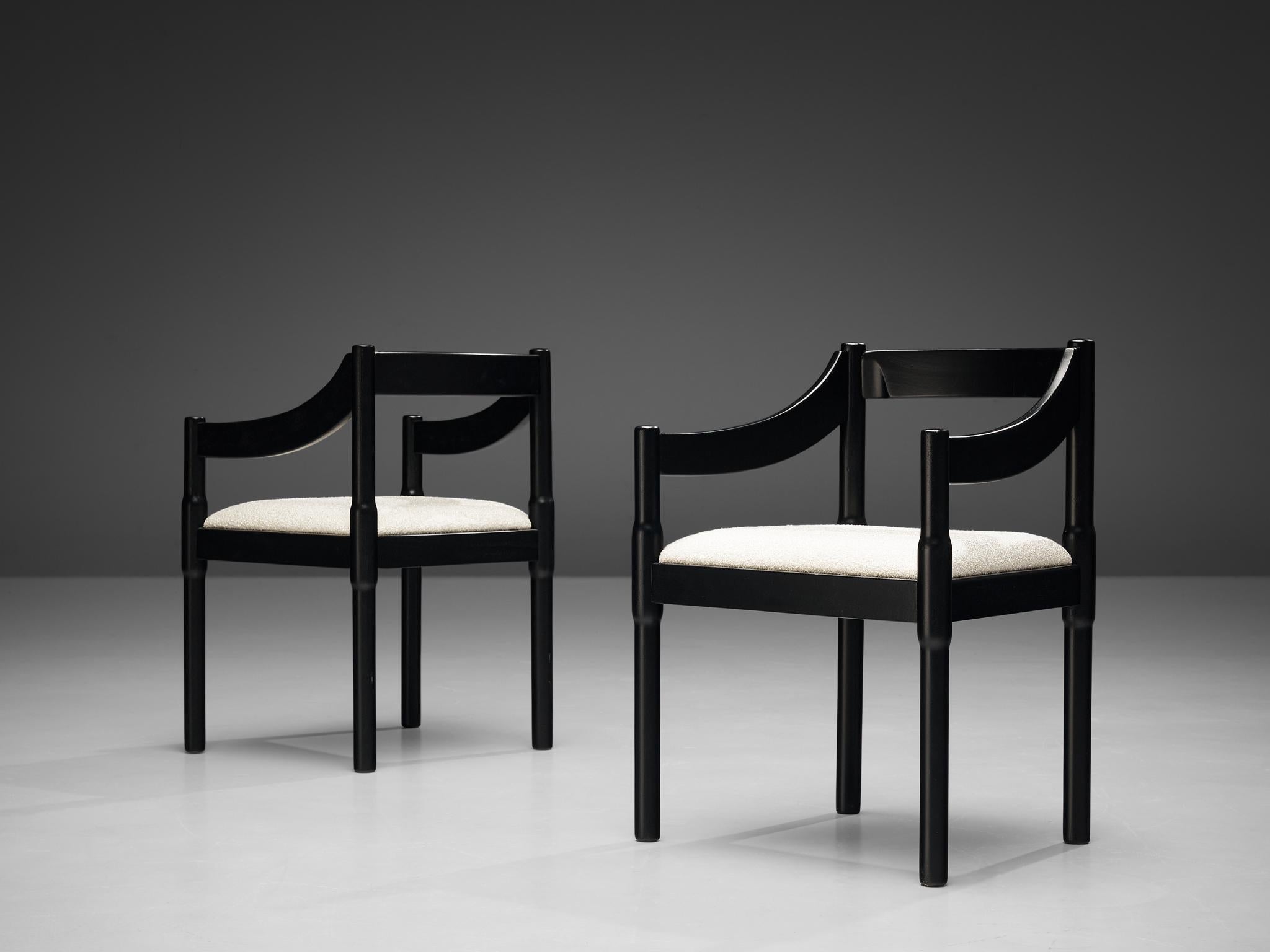 Vico Magistretti ‘Carimate’ Set of Six Dining Chairs in White Upholstery