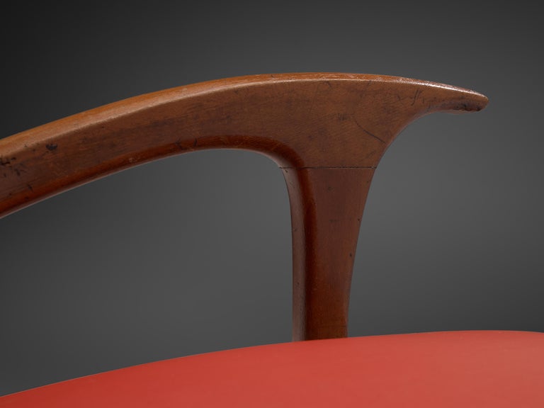 Italian Easy Chair in Walnut and Red Leatherette