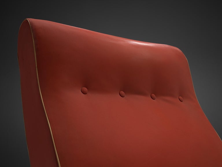 Italian Easy Chair in Walnut and Red Leatherette