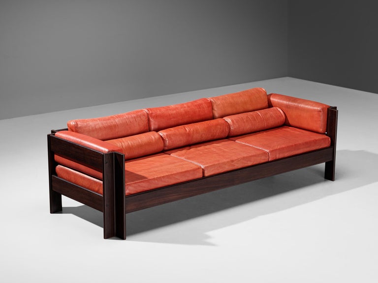 Sergio Asti for Poltronova 'Zelda' Sofa in Plywood and Red Leather