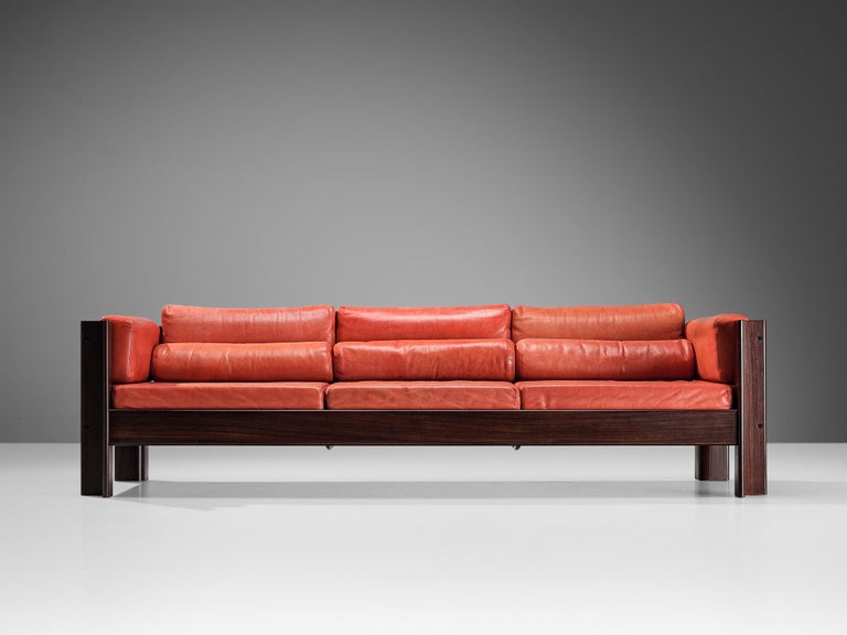 Sergio Asti for Poltronova 'Zelda' Sofa in Plywood and Red Leather