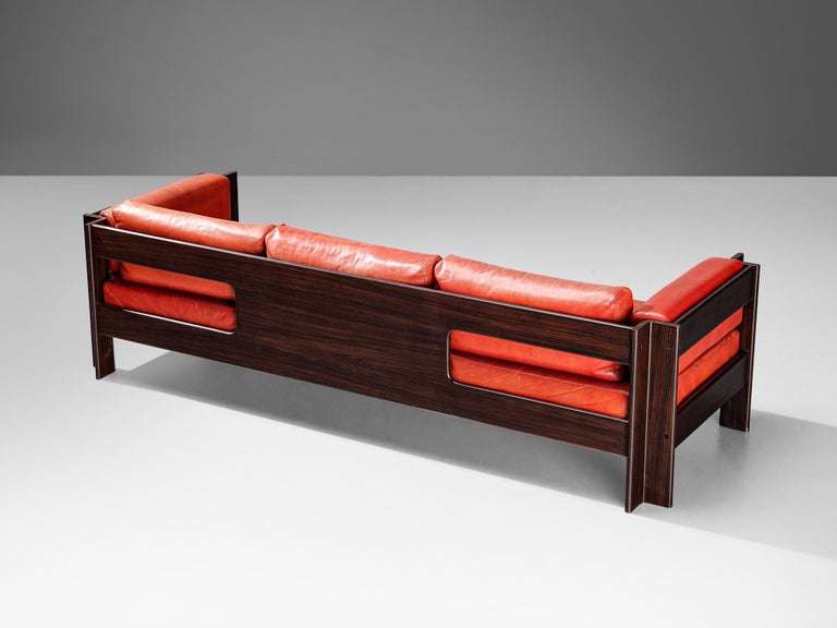 Sergio Asti for Poltronova 'Zelda' Sofa in Plywood and Red Leather