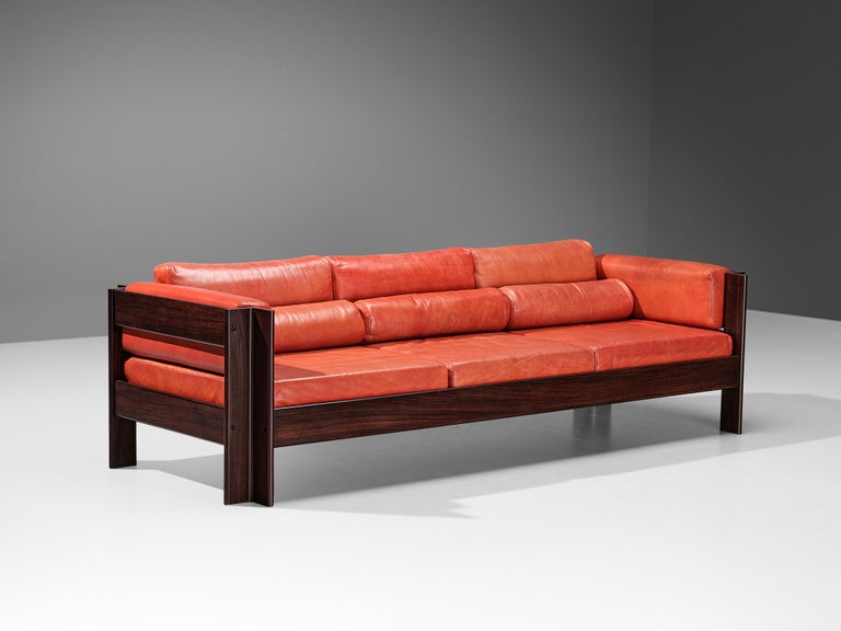 Sergio Asti for Poltronova 'Zelda' Sofa in Plywood and Red Leather