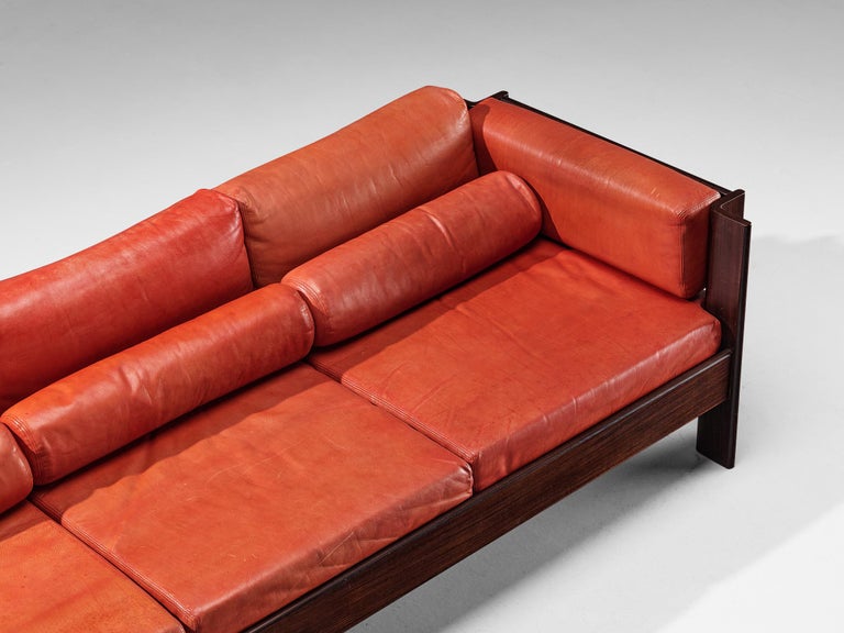 Sergio Asti for Poltronova 'Zelda' Sofa in Plywood and Red Leather