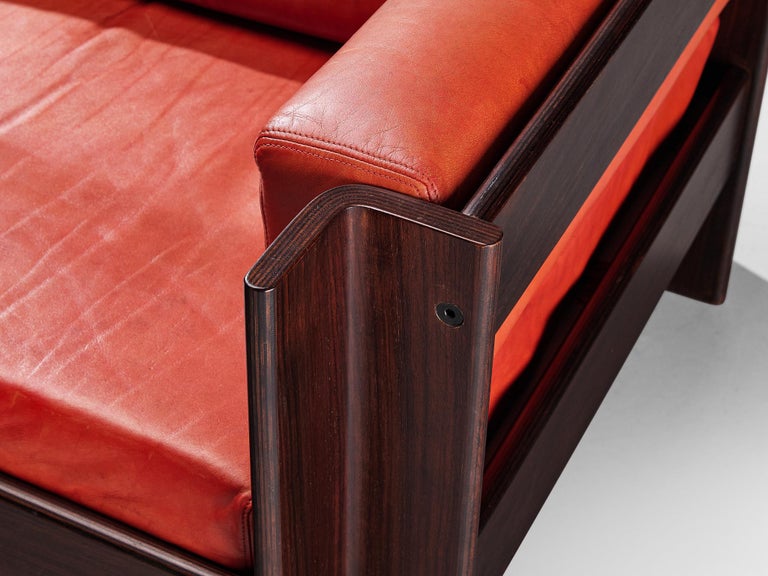 Sergio Asti for Poltronova 'Zelda' Sofa in Plywood and Red Leather