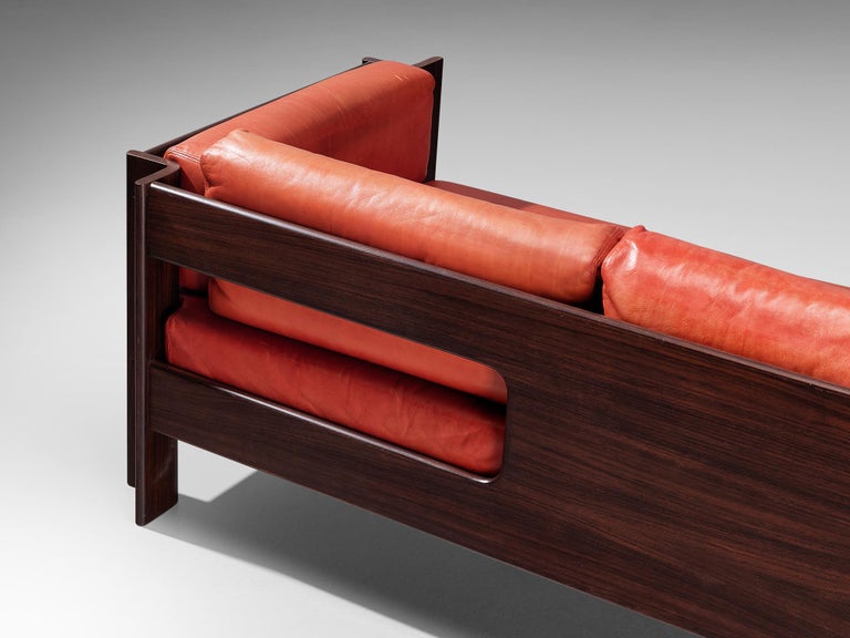 Sergio Asti for Poltronova 'Zelda' Sofa in Plywood and Red Leather