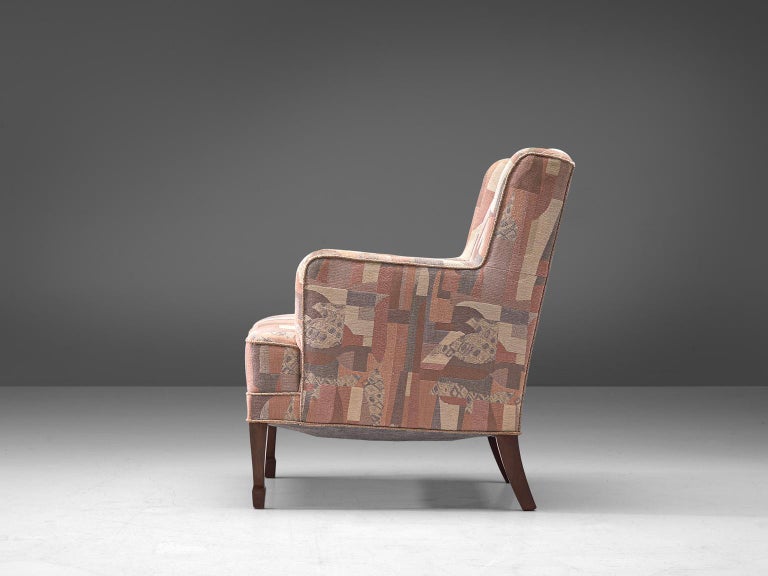 Frits Henningsen Lounge Chair in Patterned Upholstery and Wood