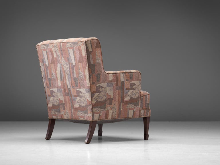 Frits Henningsen Lounge Chair in Patterned Upholstery and Wood