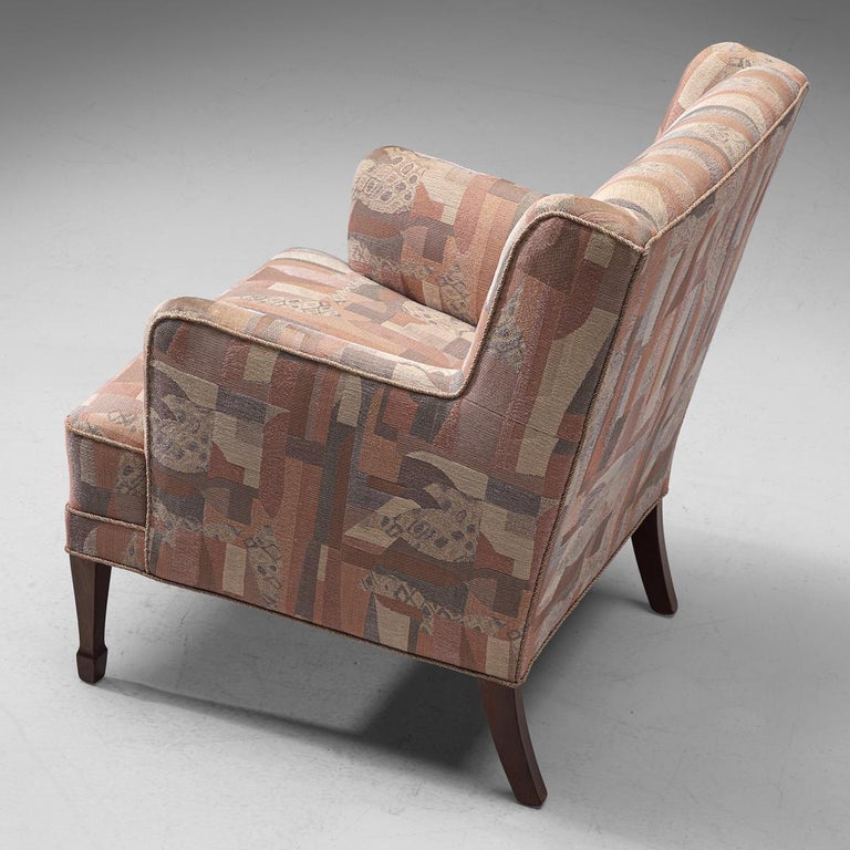 Frits Henningsen Lounge Chair in Patterned Upholstery and Wood