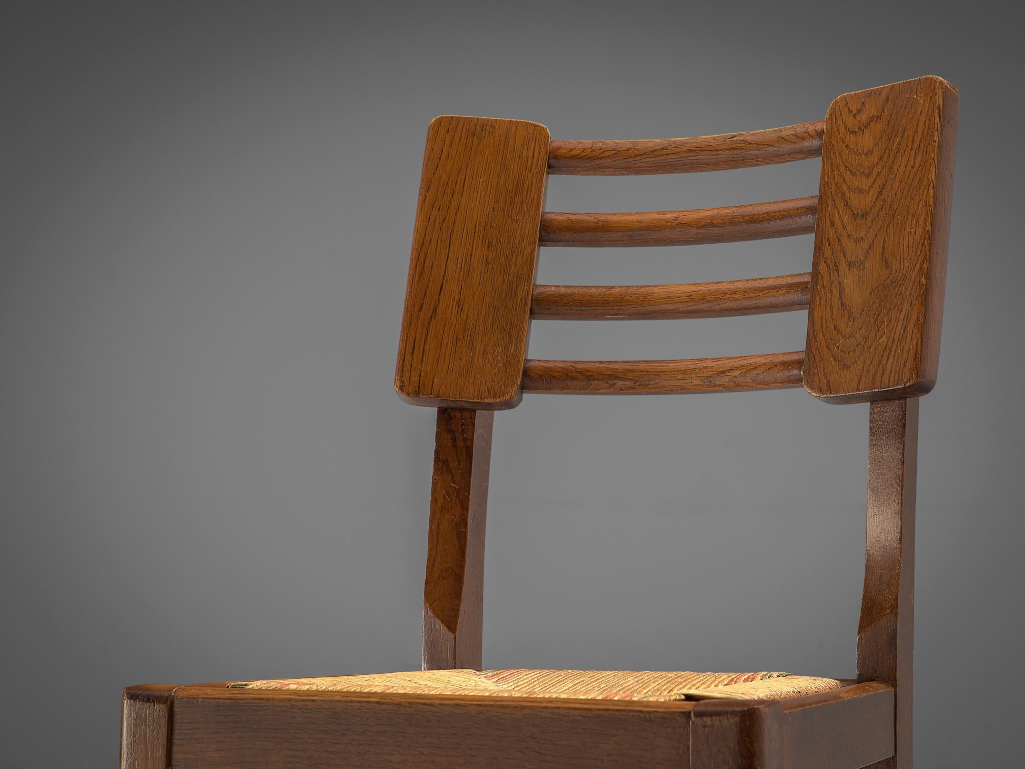 Pierre Cruège Pair of Dining Chairs in Oak and Straw