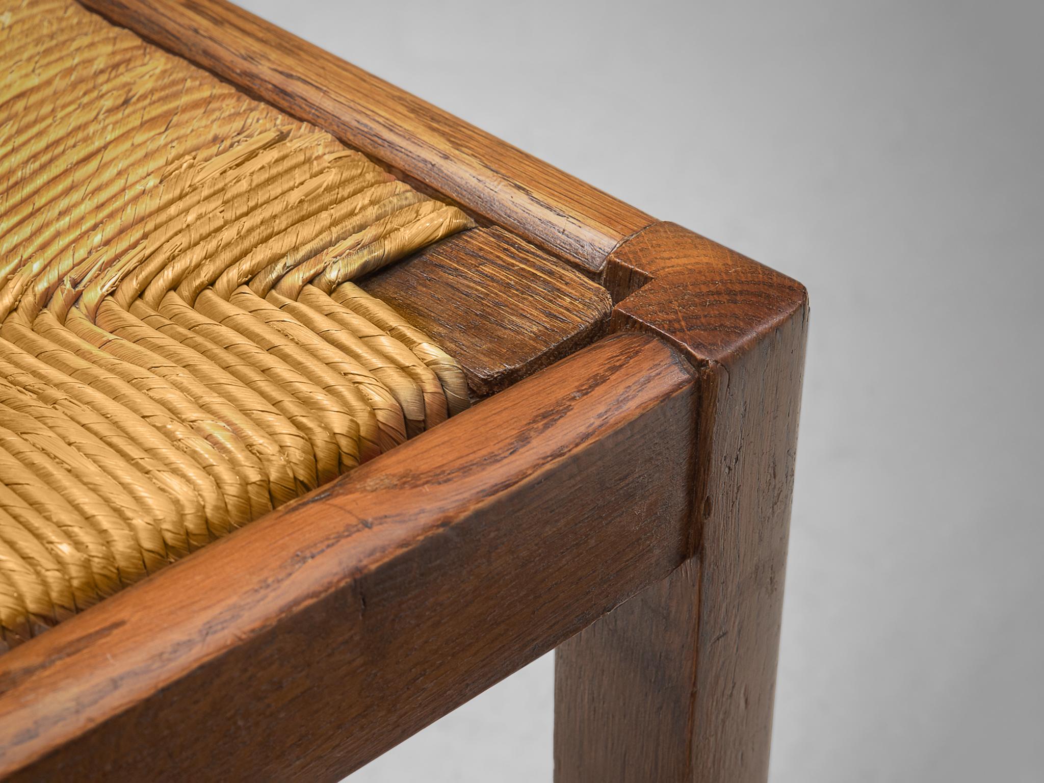 Pierre Cruège Pair of Dining Chairs in Oak and Straw