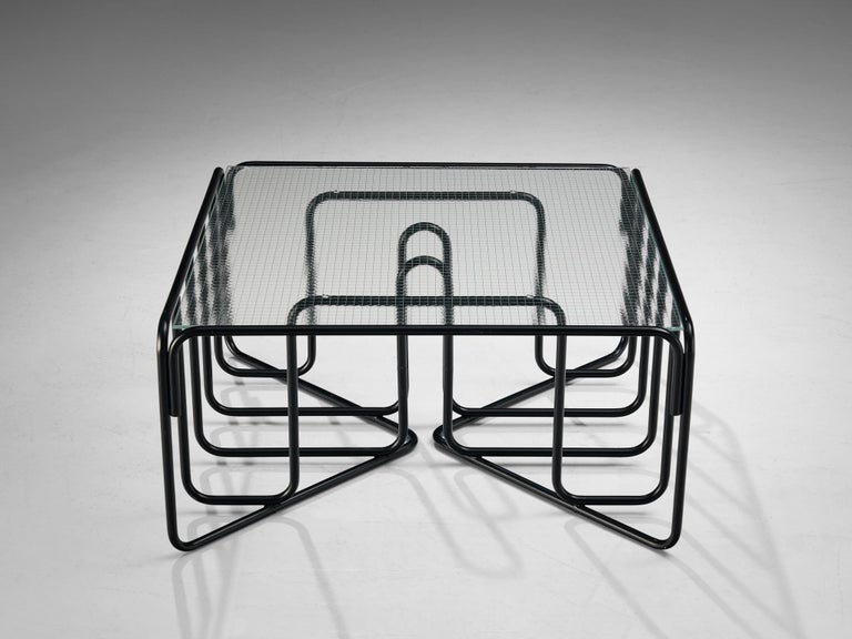 Dutch Black Tubular Coffee Table with Glass Top