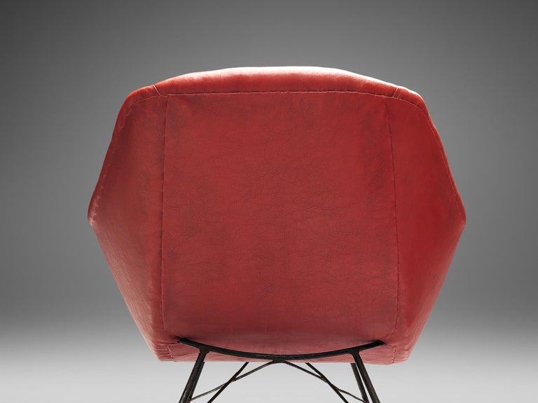 Carlo Hauner and Martin Eisler Lounge Chairs in Blue and Red Upholstery