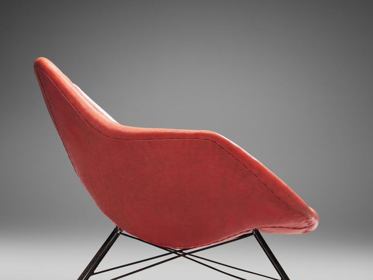 Carlo Hauner and Martin Eisler Lounge Chairs in Blue and Red Upholstery