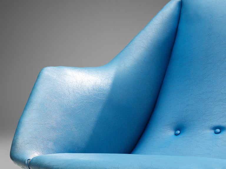 Carlo Hauner and Martin Eisler Lounge Chairs in Blue and Red Upholstery