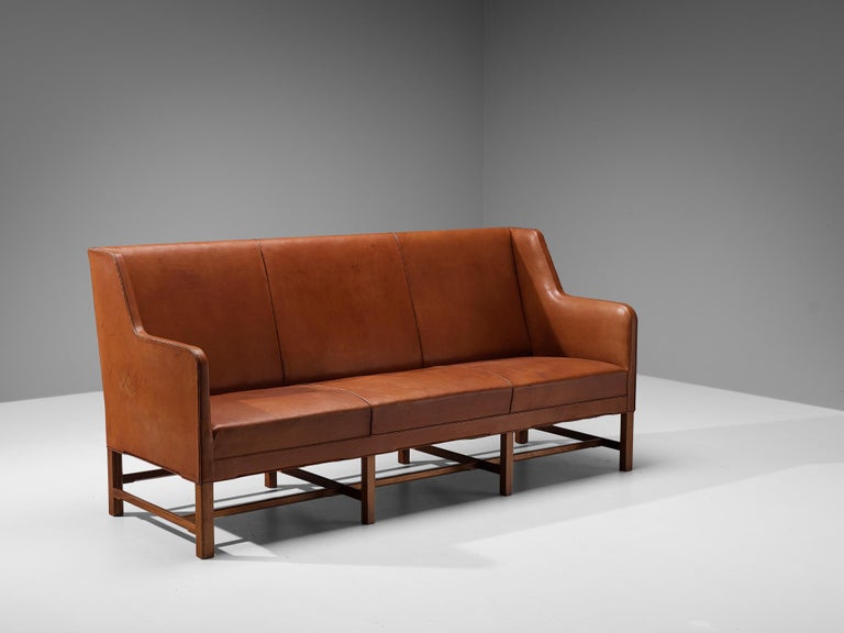 Kaare Klint for Rud Rasmussen Sofa in Original Cognac Leather