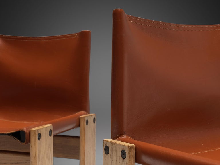 Afra & Tobia Scarpa Set of Four 'Monk' Dining Chairs in Red Leather and Ash