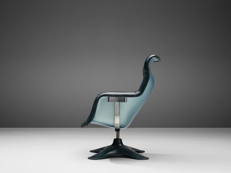 Yrjö Kukkapuro Karuselli Lounge Chair in Leather & Light Blue Metallic