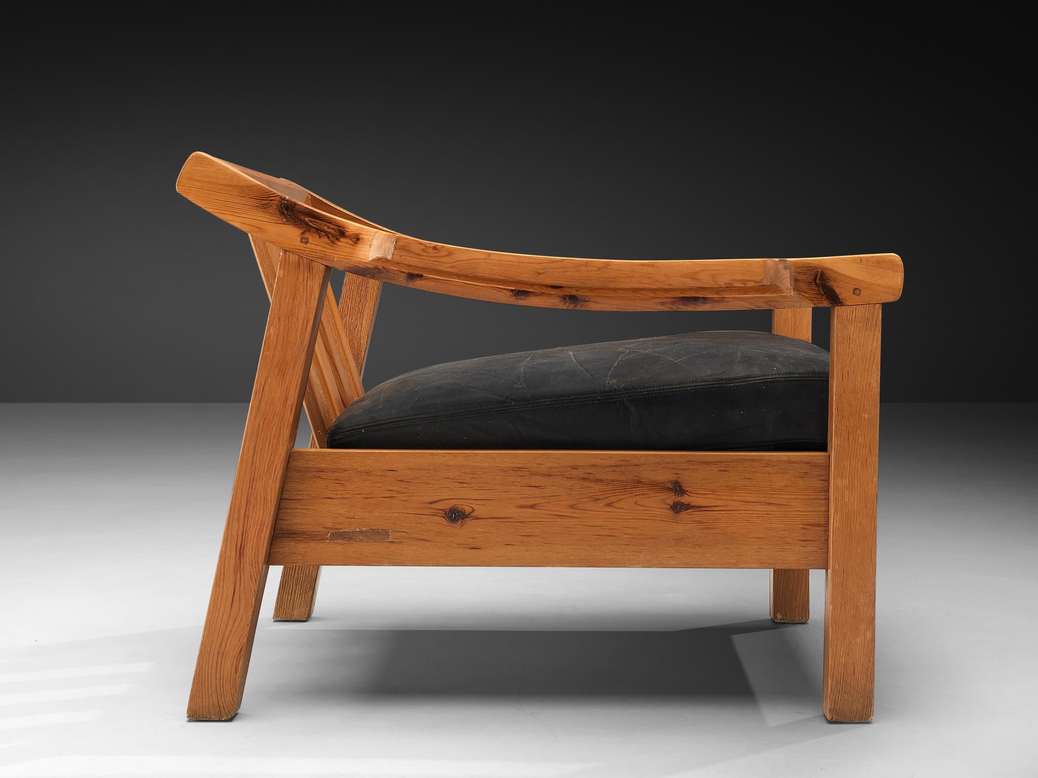 Brutalist Spanish Lounge Chair in Solid Pine