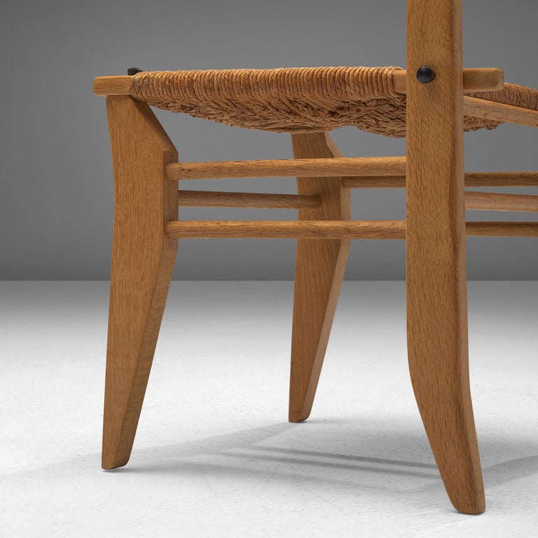 Guillerme & Chambron Set of Four Dining Chairs in Oak with Rush Seats