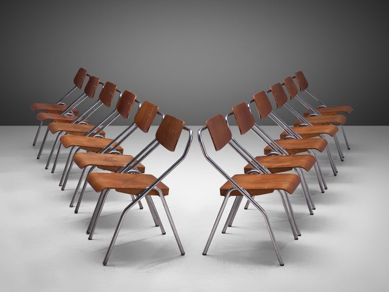 Large Set of Dutch Chairs with Chrome Tubular Frame