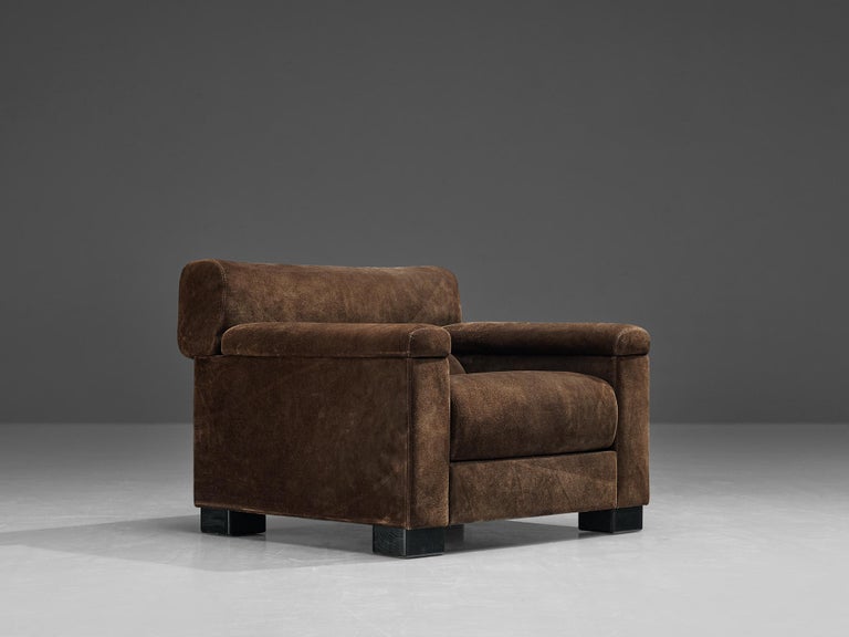 Tecno Italian Bulky Lounge Chair in Dark Brown Suede