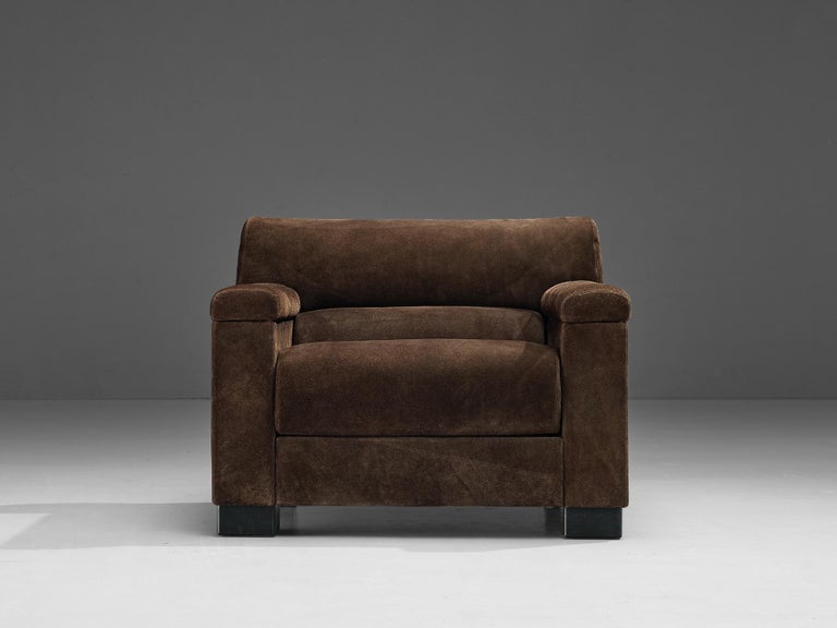 Tecno Italian Bulky Lounge Chair in Dark Brown Suede