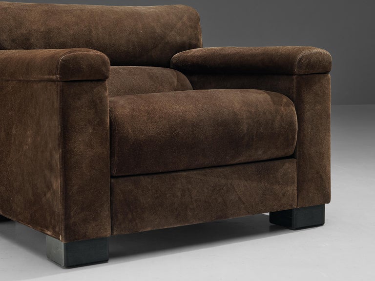 Tecno Italian Bulky Lounge Chair in Dark Brown Suede