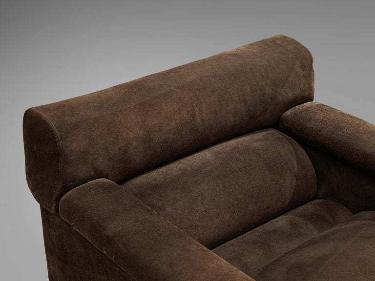 Tecno Italian Bulky Lounge Chair in Dark Brown Suede