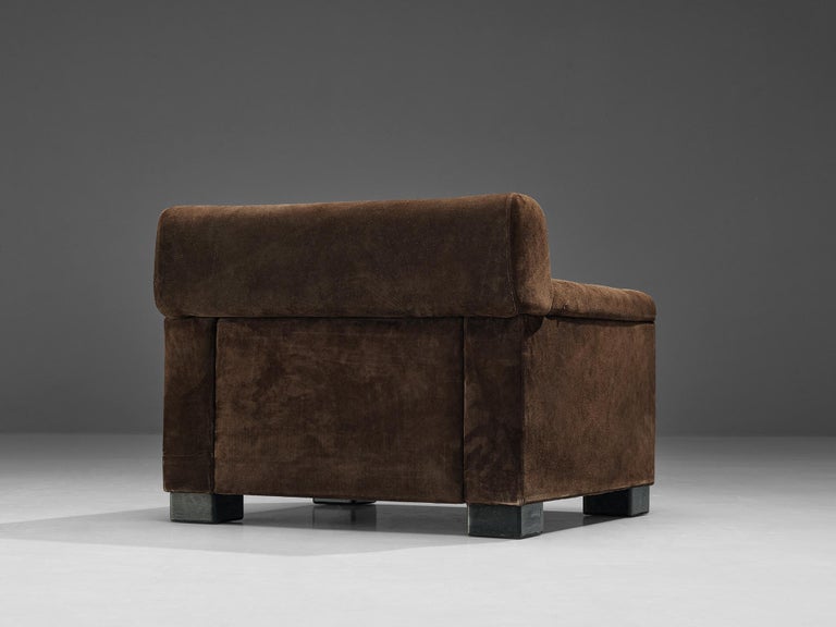 Tecno Italian Bulky Lounge Chair in Dark Brown Suede