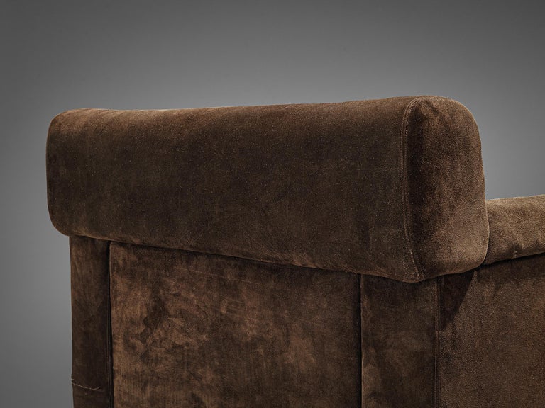 Tecno Italian Bulky Lounge Chair in Dark Brown Suede