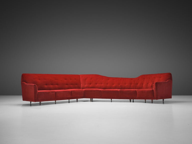 Italian Corner Sofa in Bright Red Velvet