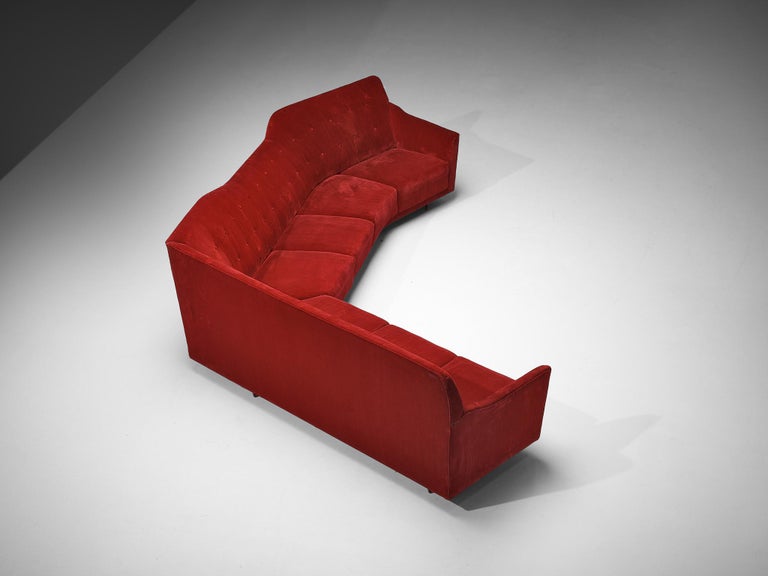 Italian Corner Sofa in Bright Red Velvet