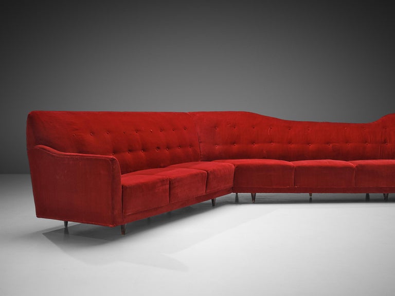 Italian Corner Sofa in Bright Red Velvet