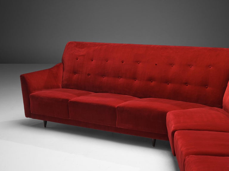 Italian Corner Sofa in Bright Red Velvet