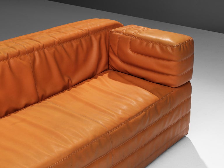 Post-Modern Italian Cubic Three Seat Sofa in Orange Leatherette