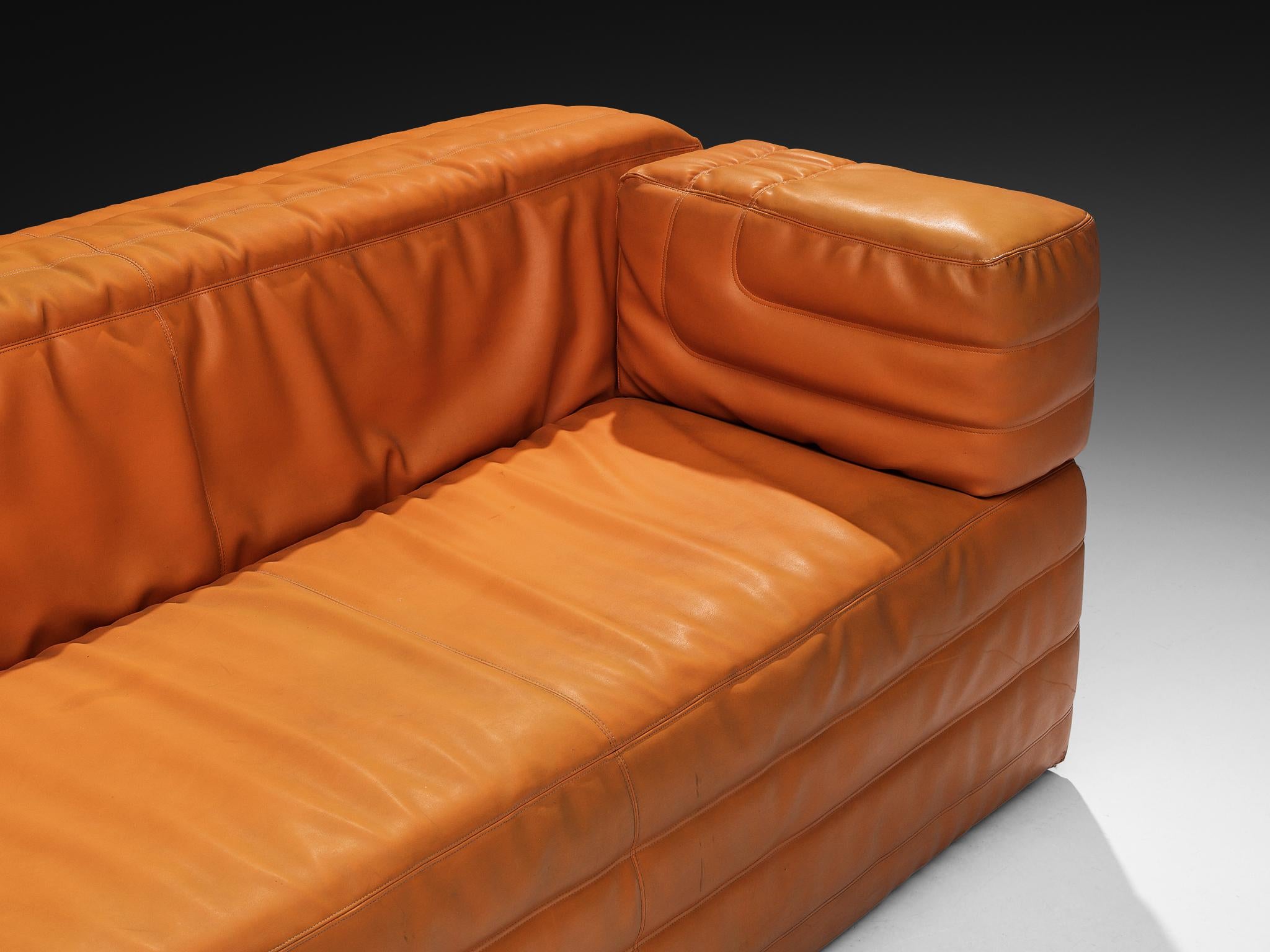 Post-Modern Italian Cubic Three Seat Sofa in Orange Upholstery