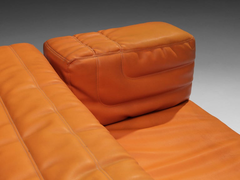 Post-Modern Italian Cubic Three Seat Sofa in Orange Leatherette