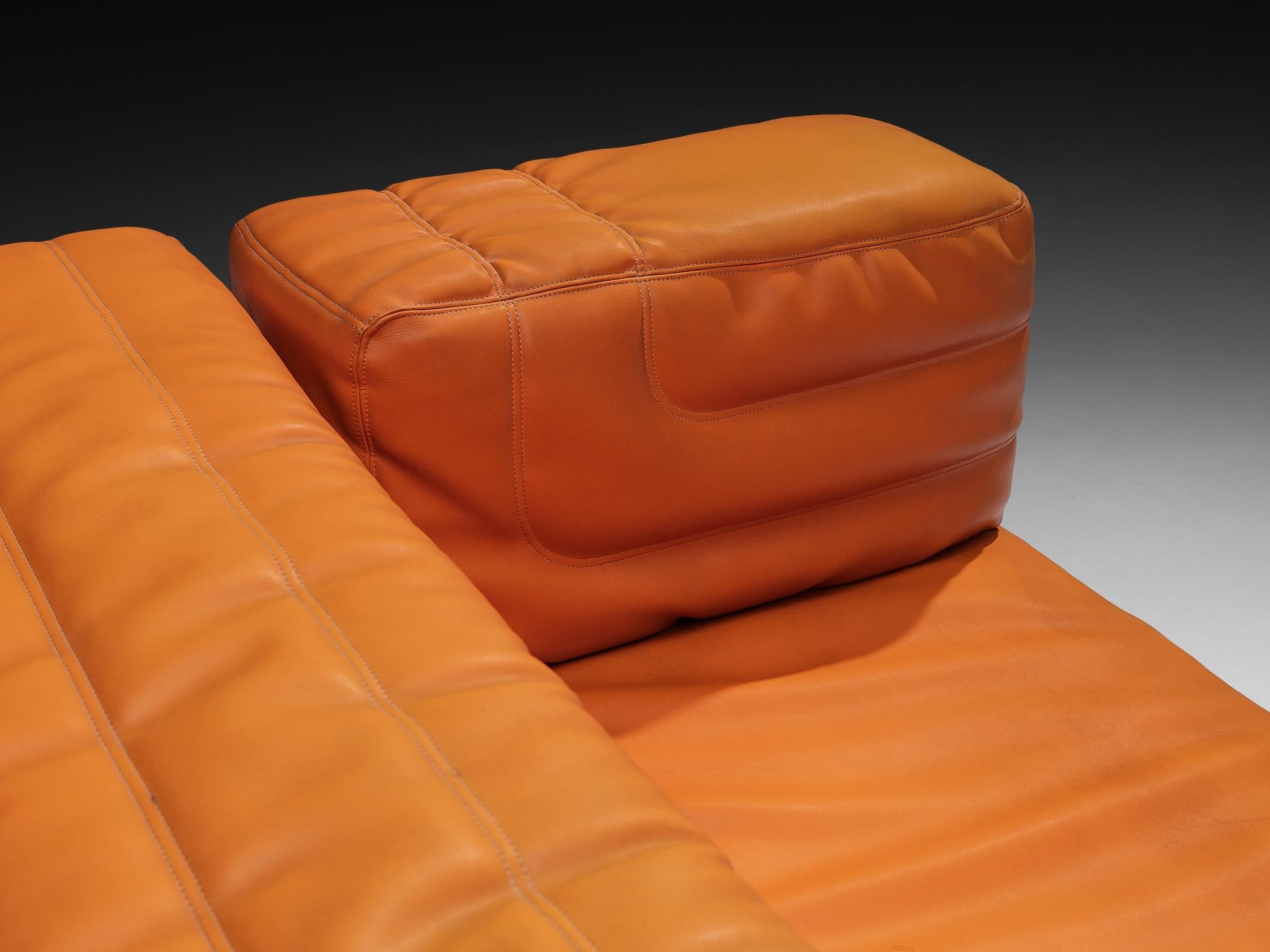 Post-Modern Italian Cubic Three Seat Sofa in Orange Upholstery