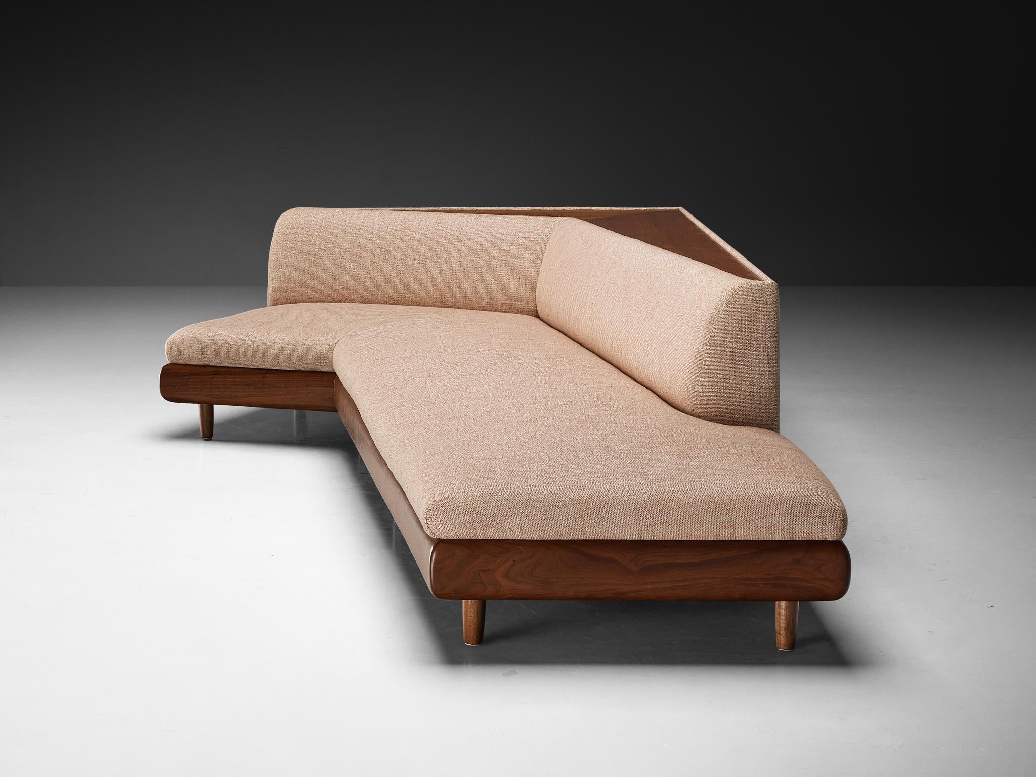 Adrian Pearsall '2300-S' Boomerang Sofa in Walnut and Off-White Fabric