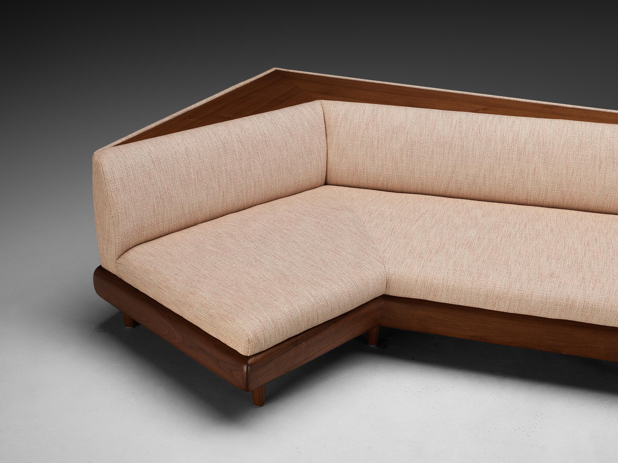 Adrian Pearsall '2300-S' Boomerang Sofa in Walnut and Off-White Fabric