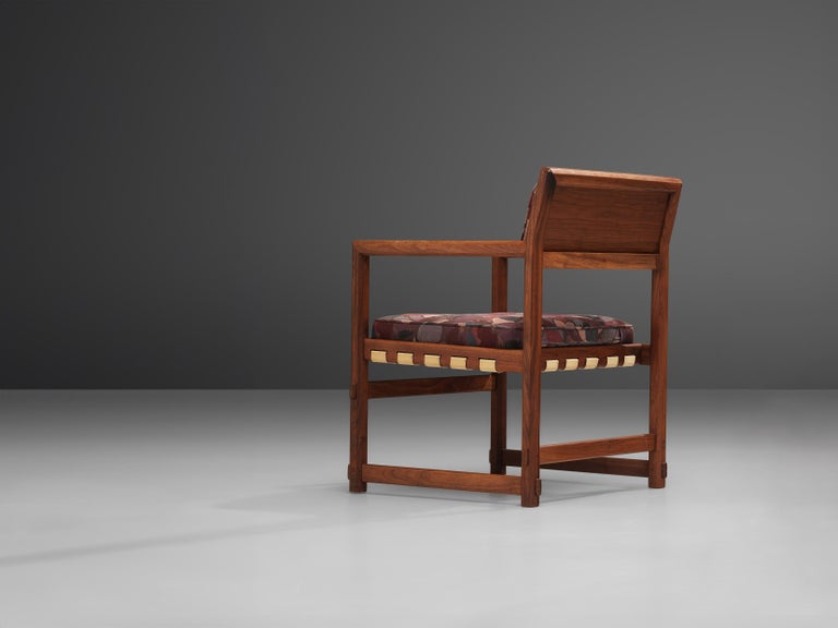 Edward Wormley for Dunbar Armchair in Patterned Upholstery and Teak