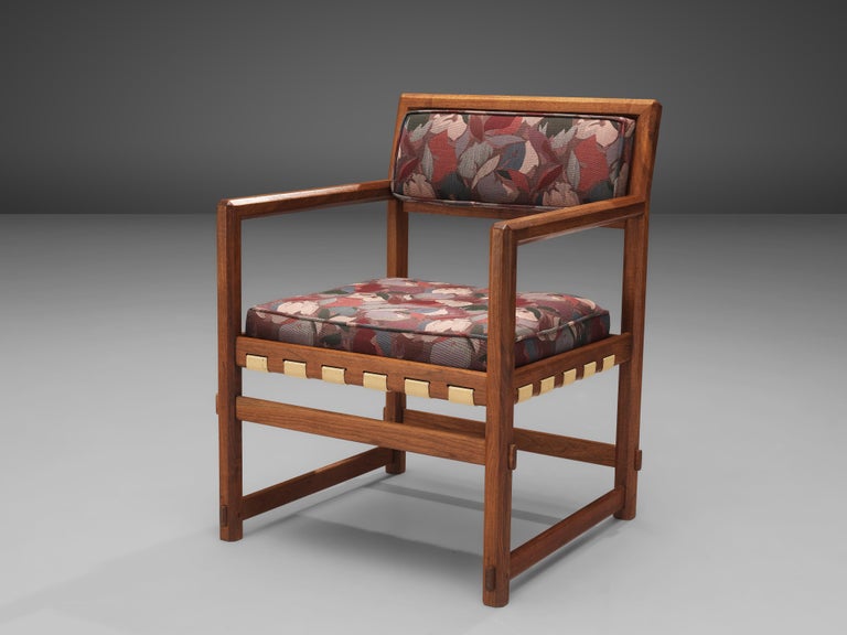 Edward Wormley for Dunbar Armchair in Patterned Upholstery and Teak