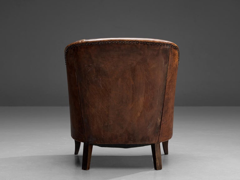 Scandinavian Club Chair in Patinated Brown Leather