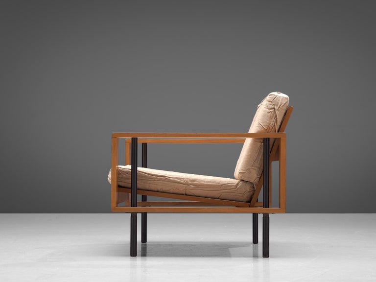 Mid-Century Modern Lounge Chair with Open Frames in Wood and Iron