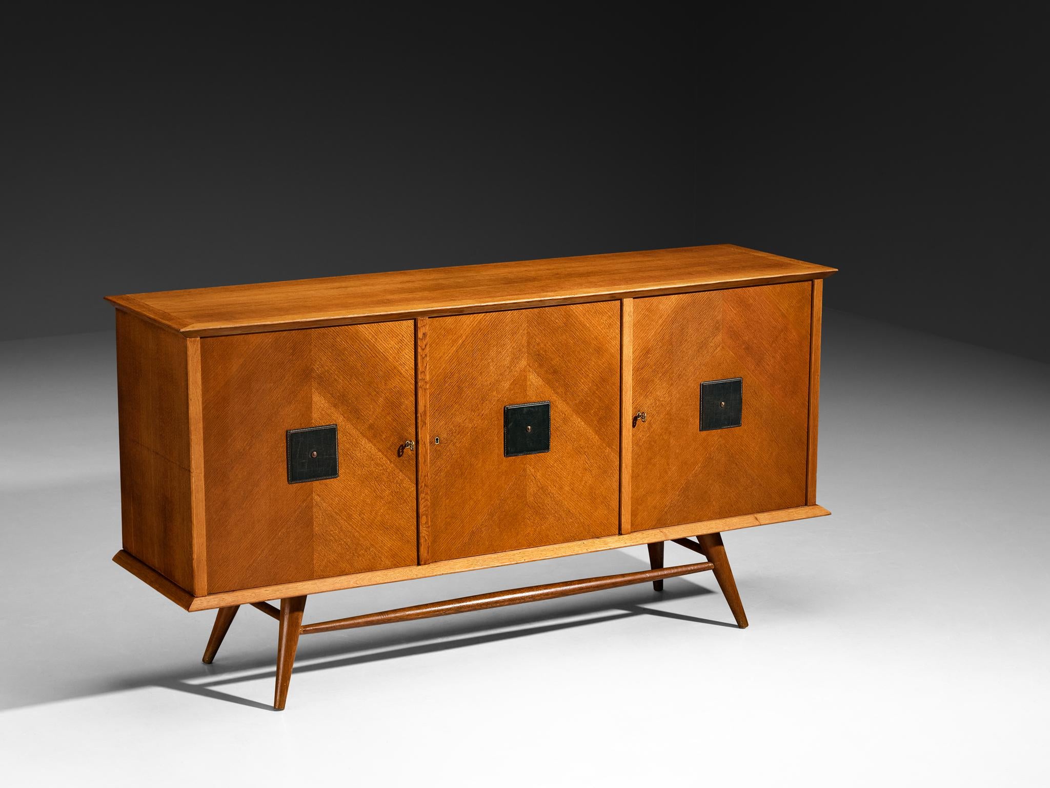 Mid-Century Modern Sideboard in Oak with Geometric Leather Details