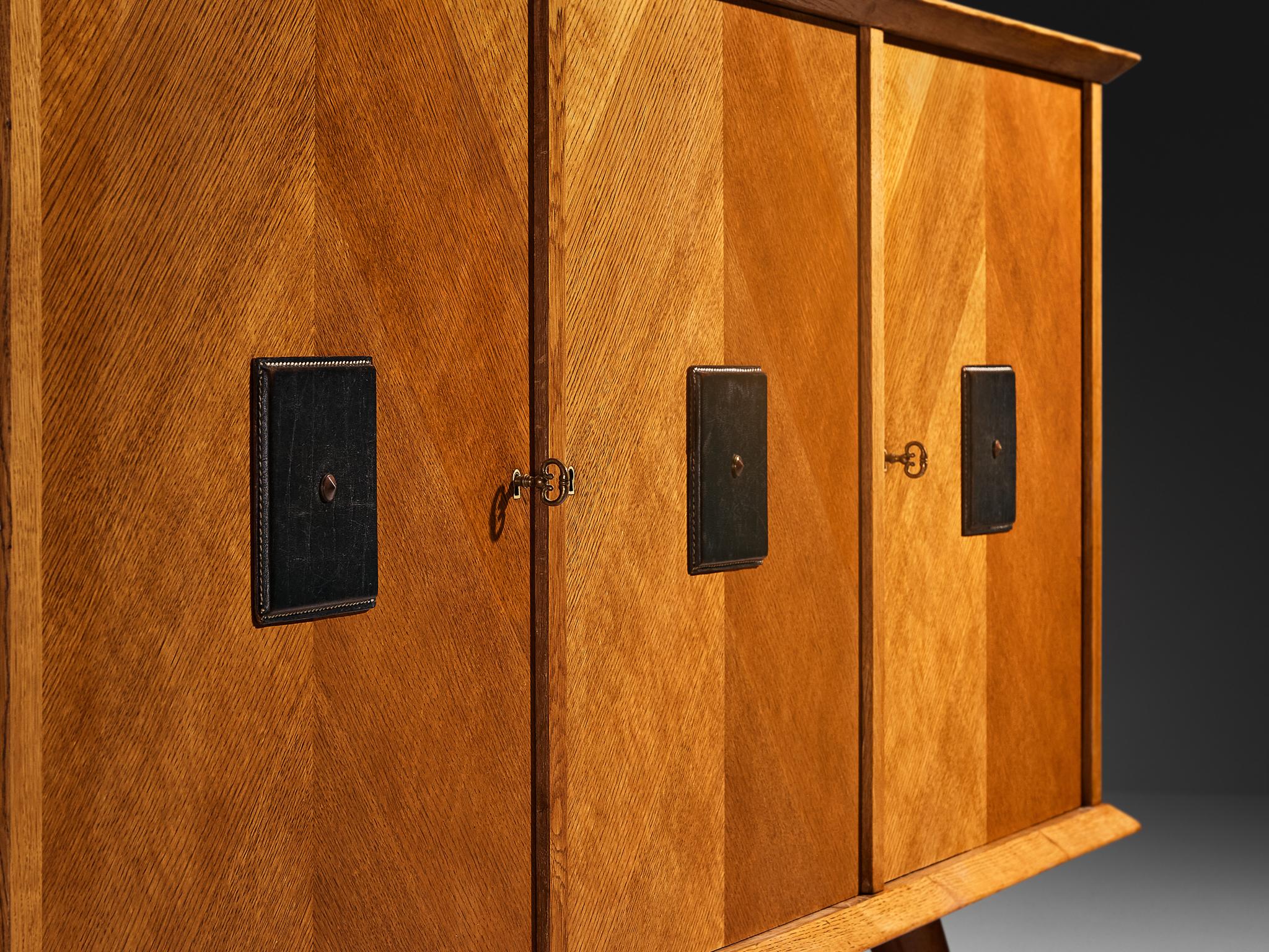 Mid-Century Modern Sideboard in Oak with Geometric Leather Details